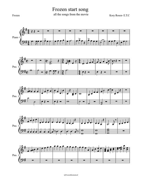 Frozen Start Song Sheet Music For Piano Solo