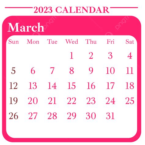 Calendário De Março De 2023 Rosa Estilo Simples Png Calendário De