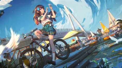 Wallpaper 4k Para Pc Anime Anime Student Girl On A Bicycle Wallpaper 4k