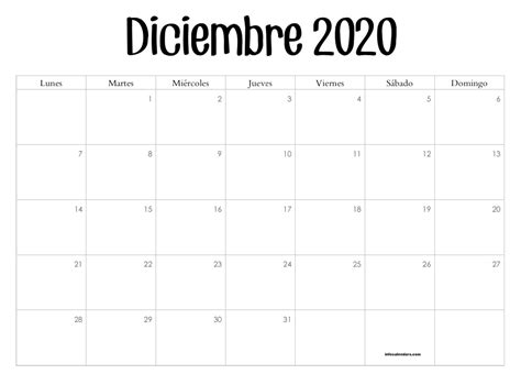 Calendario Diciembre 2020 Calendario Mensual Imprimible Infocalenda