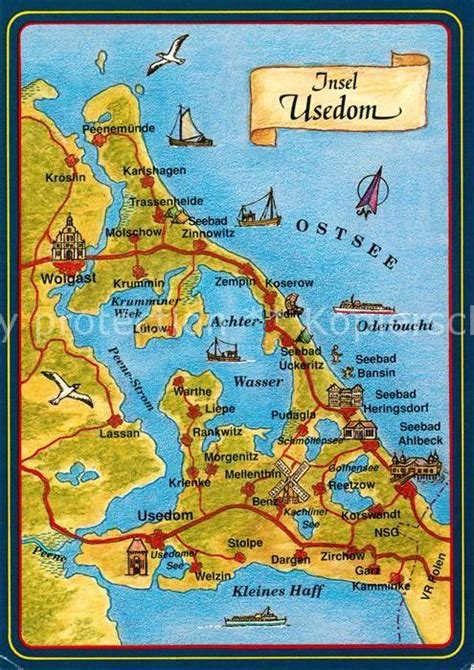 Hotel insel büsum (3 sterne) finden sie in büsum unter der adresse große tiefe 32, nur 14 die dienstleistungen in der unterkunft werden mit folgenden karten bezahlt: AK / Ansichtskarte Insel Usedom Inselkarte Zeichnung Nr ...