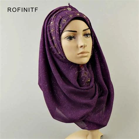 High Quality Diamond Chiffon Hijab Scarf Solid Color Glitter Chiffon Silk Long Shawls Wrap