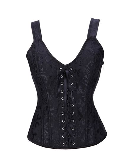 Womens Gothic Jacquard Boned Overbust Corset Lace Up Bustier With