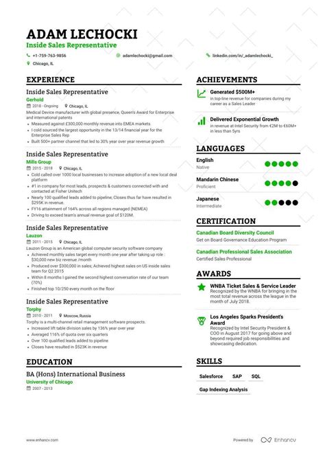 Download sample resume templates in pdf, word formats. Inside Sales Resume Samples and Writing Guide for 2021 ...
