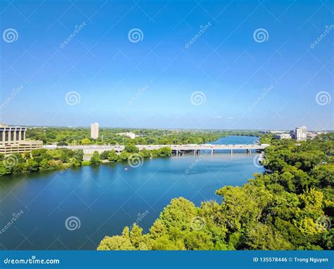 Top View Austin Colorado River And Nature Area In Sunny Summer D Stock