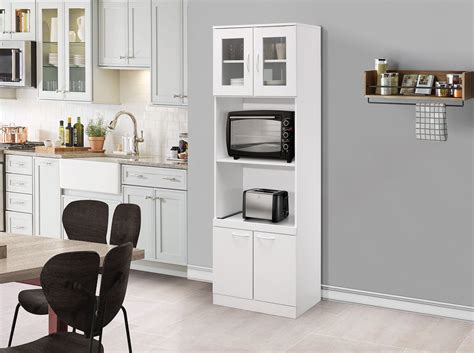 Gremlin Kitchen Storage Pantry Microwave Cabinet White Wood Glass