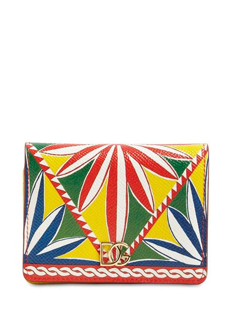 Dolce And Gabbana Sicilian Printed Leather Compact Wallet Multicolor