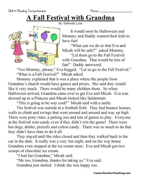 Just click on the worksheet title to view details about the pdf and print or download to your computer. A Fall Festival With Grandma Reading Comprehension ...