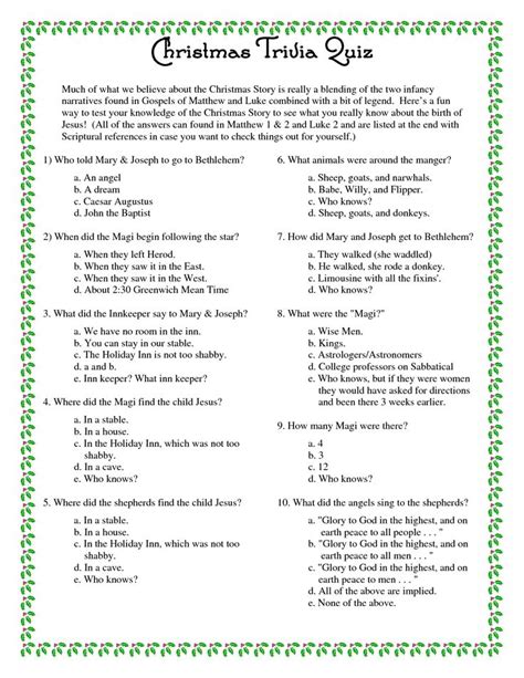 Printable Christmas Trivia Questions And Answers Christmas Trivia
