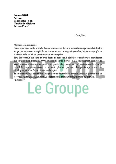 Exemple Lettre De Remerciement Rapport De Stage 3eme Ijanve