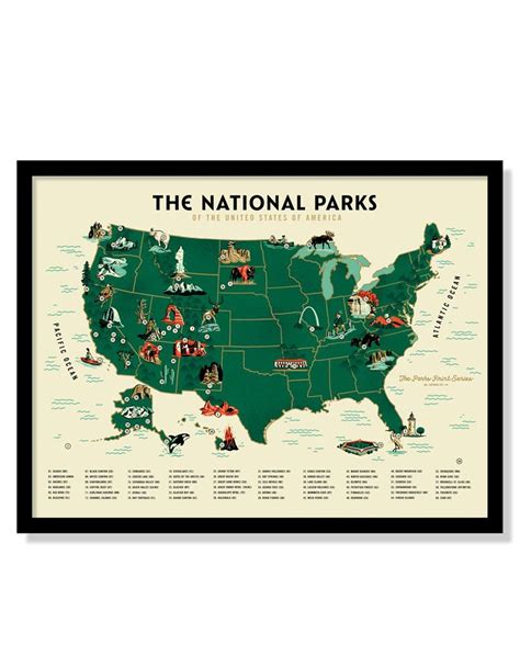 Us National Parks Map Poster Variant Fifty Nine Parks National