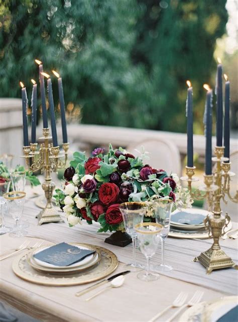 Burgundy red, navy blue and gold wedding table decor: 30 Elegant Fall Burgundy and Gold Wedding Ideas | Deer ...