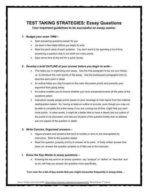 Test Taking Strategies Essay Questions