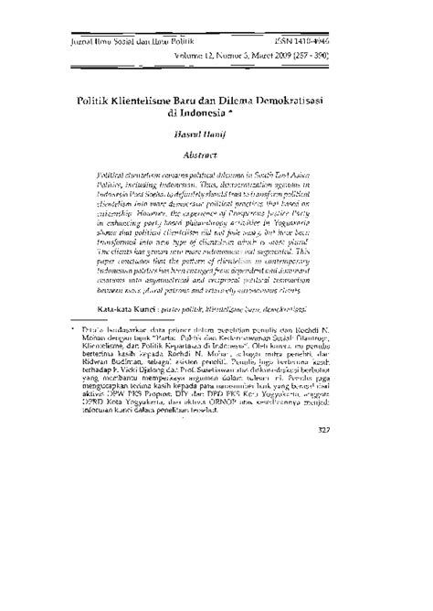 (PDF) Politik Klientelisme Baru dan Dilema Demokratisasi di Indonesia ...