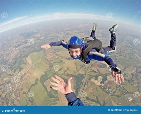 Happy Parachutist Smiling In Freefall Stock Photo Image Of Earth