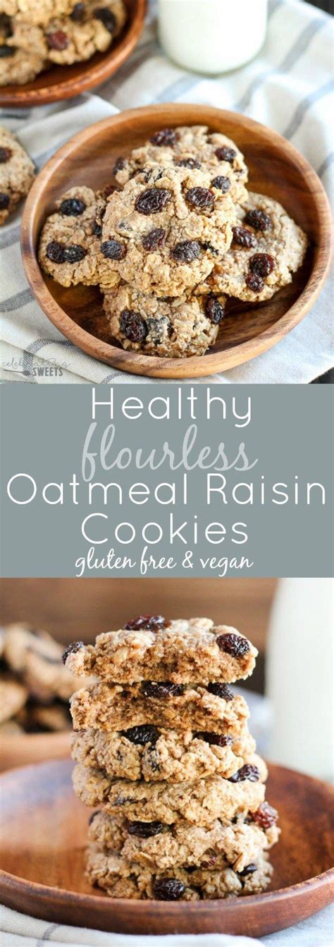 These soft and chewy maple almond butter cookies are naturally sweetened and made healthier with whole grains! Healthy Flourless Oatmeal Raisin Cookies- Chewy cookies ...