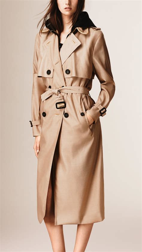 Lyst Burberry Silk Wool Trench Coat In Natural