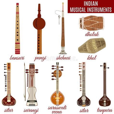 vector set of indian musical instruments flat style vector illustration indian musical