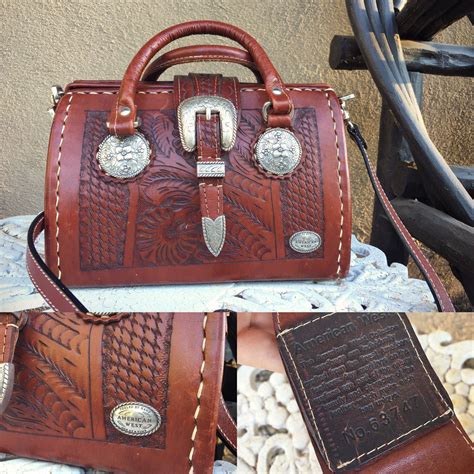 1980s American West Hand Tooled Leather Purse Doctors Bag Leather