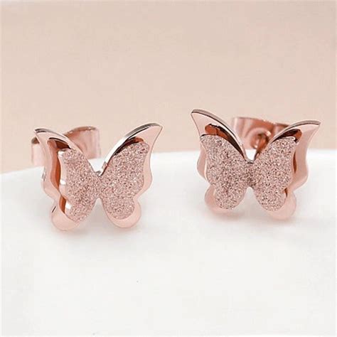 Rose Gold Butterfly Earrings Studs Ebay