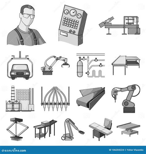 Equipment And Machine Monochrome Icons In Set Collection For Design Technical Progress Of The