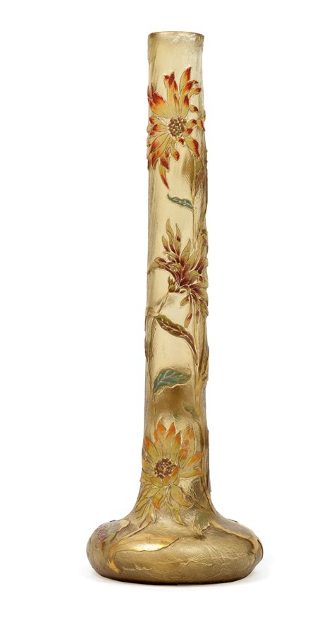 Large Long Stem Vase With Dahlias Emile Gallé Nancy C 1898