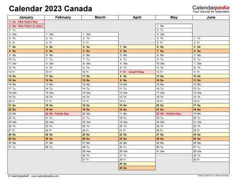 Canada Calendar 2023 Free Printable Word Templates Zohal