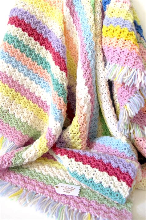 Hand Crochet Afghan Crochet Bed Throw Baby Afghan Stripe Etsy