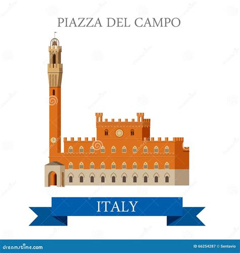 Piazza Del Campo Venice Venezia Italy Flat Vector Sight Landmark Stock