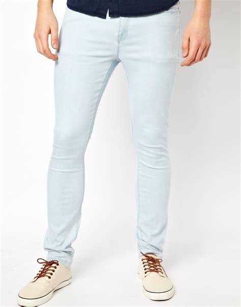Asos Asos Super Skinny Jeans With Bleach Wash In Blue For Men Lyst