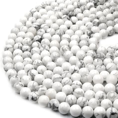 White Howlite Beads Glossy Round Natural Howlite Beads Mm Etsy