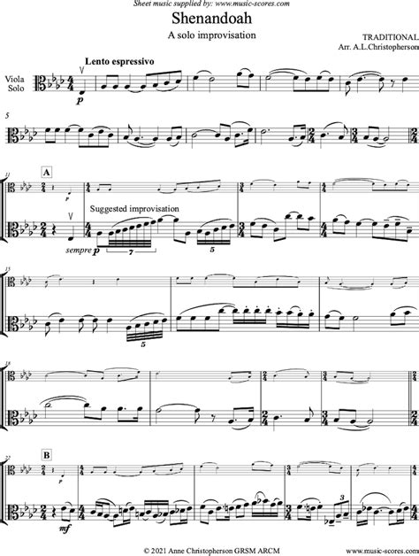 Traditional Shenandoah Solo Viola Classical Sheet Music