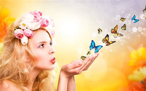 Hd Wallpaper Woman Blowing Butterflies Digital Wallpaper Girl Butterfly Wallpaper Flare
