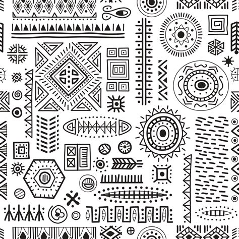 Black And White Seamless Background African Tribal Geometric Shapes