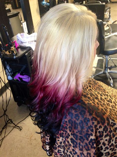Platinum hair may be the trend du jour, but the upkeep is intense. Blonde to red violet to black reverse ombre. | Hair by ...