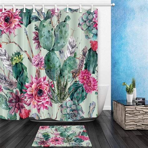 Bpbop Green Plants Cactus Flower Shower Curtain 66x72 Inches With Floor