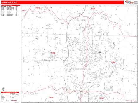 Springdale Arkansas Zip Code Wall Map Red Line Style By