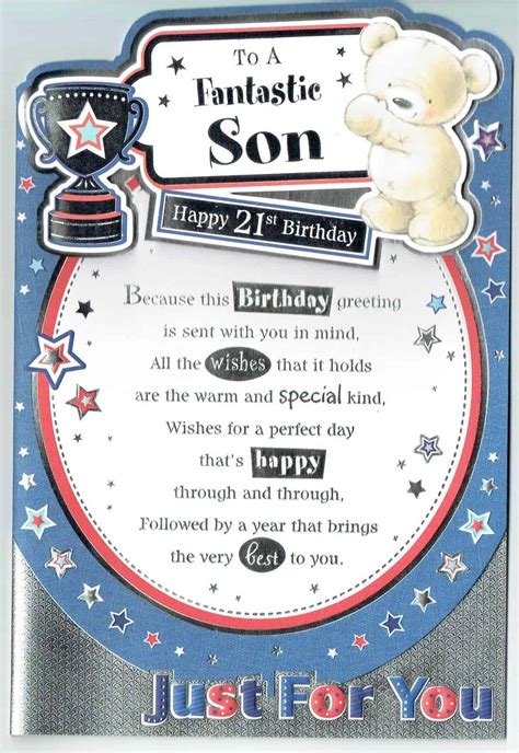 Son 21st Birthday Card To A Fantastic Son With Sentiment Verse With