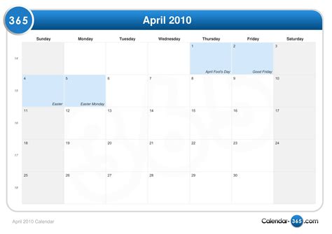 April 2010 Calendar