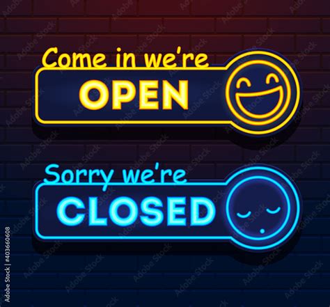 Neon Open And Closed Vector Signs Lights Open Closed Vector Store