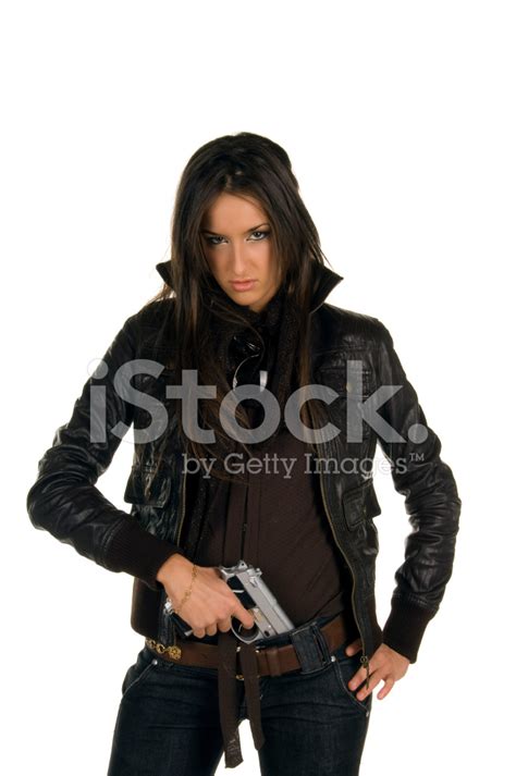 Long Hair Beautiful Girl With Gun Stock Photo Royalty Free Freeimages