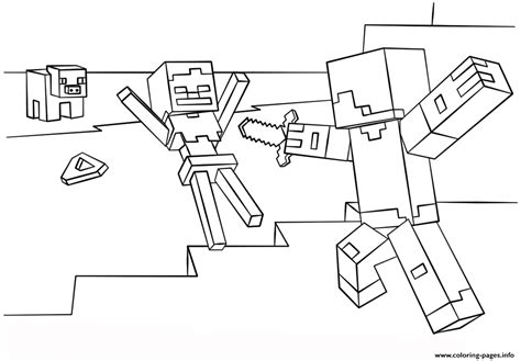 The warrior and the unicorn,minecraft. Minecraft Steve Vs Skeleton Coloring Pages Printable