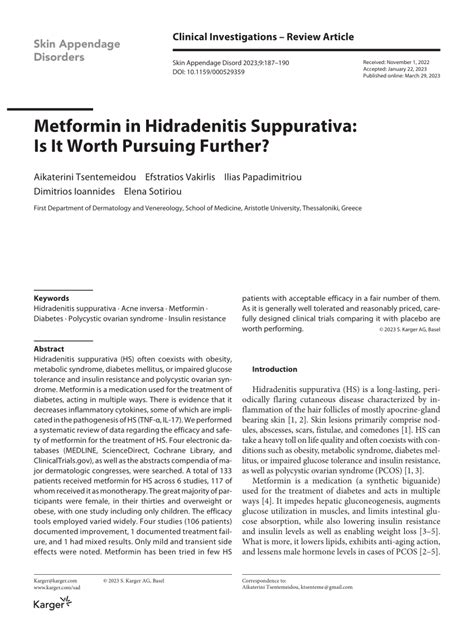 Metformin In Hidradenitis Suppurativa Is It Worth Pursuing Further