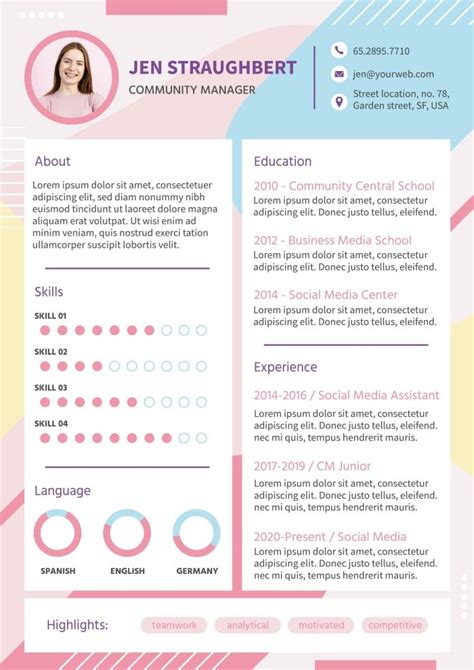 Free Creative Pink Jen Community Manager Resume Template