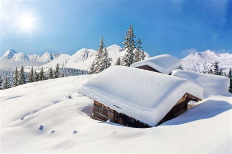 Snow Covered Huts Winter Landscape Stock Photo Image Of Landscape