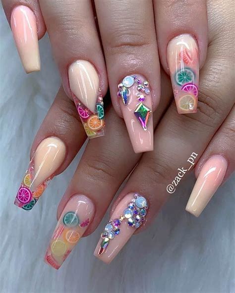 51 really cute acrylic nail designs you ll love stayglam fruit nail art crystal nails