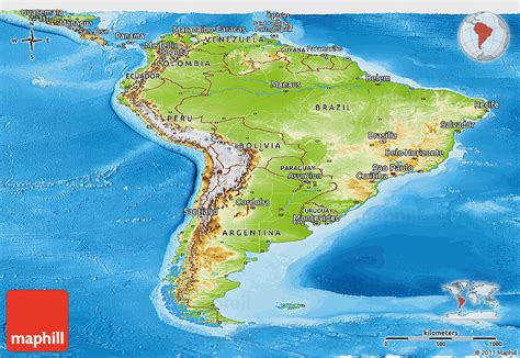 Physical Panoramic Map Of South America Political Outside