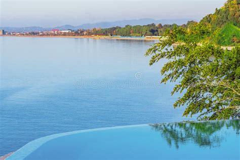 Infinity Edge Swimming Pool Water Beautiful Black Sea View Stock Image