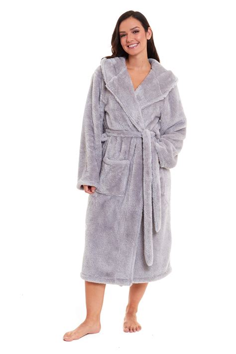 Womens Snuggle Fleece Dressing Gown Robes Extra Long Cuddly Plush