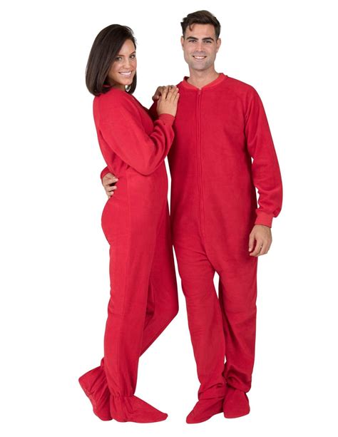 Footed Pajamas Bright Red Adult Fleece One Piece Adult Double Xl